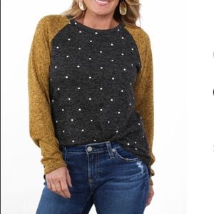 Charcoal & Mustard Polka Dot Raglan Tee